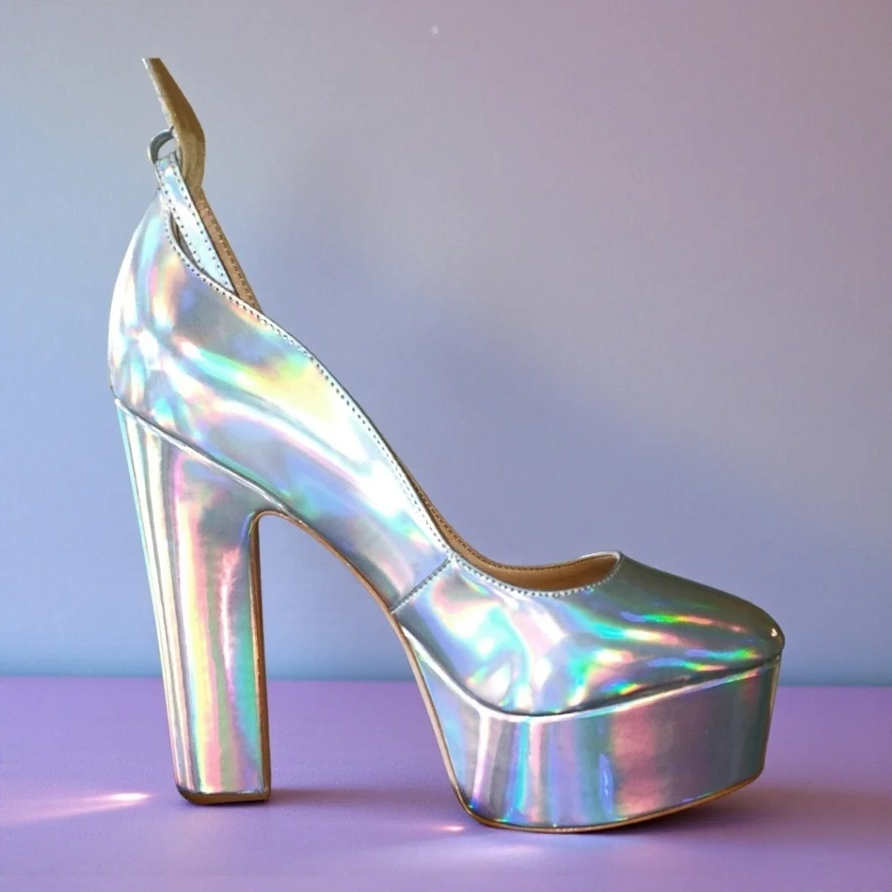 Schutz Renee 9B Holographic Platform Heels Leather